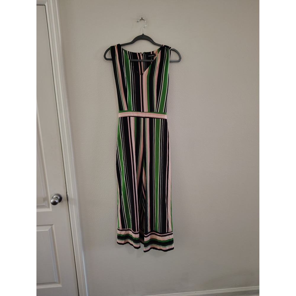 Roz & Ali Womens Striped Wide Leg Jumpsuit Green Pink Black‎ Sleeveless Size 4